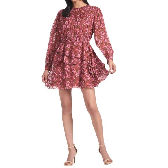 NWT SACHIN + BABI Meg Dress in Bordeaux Bloom Mini Casual Floral Flowy